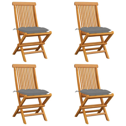Trädgårdsstolar med gråa dynor 4 st massiv teak