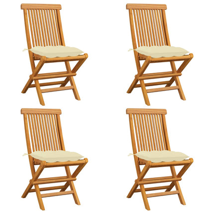 Trädgårdsstolar med gräddvita dynor 4 st massiv teak