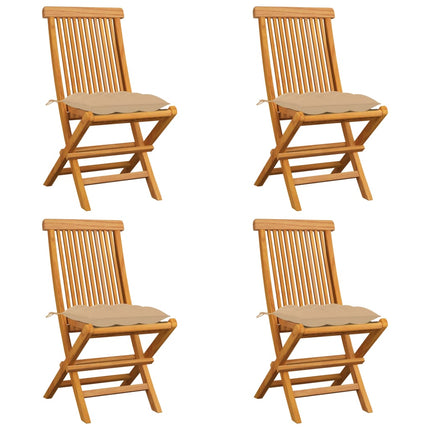 Trädgårdsstolar med beige dynor 4 st massiv teak