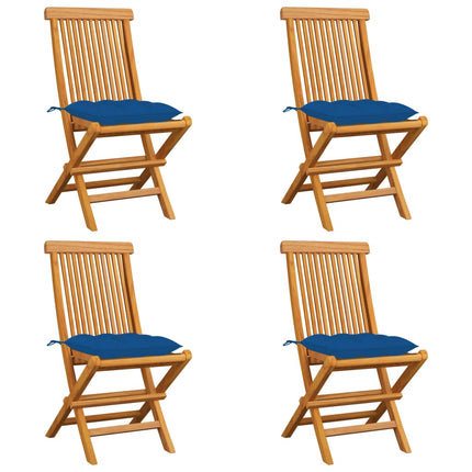 Trädgårdsstolar med blåa dynor 4 st massiv teak