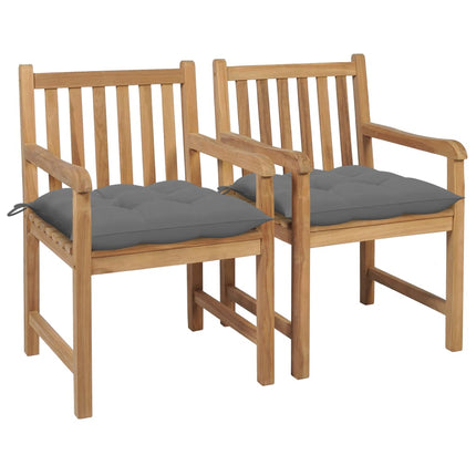 Trädgårdsstolar 2 st med gråa dynor massiv teak