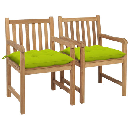 Trädgårdsstolar 2 st med ljusgröna dynor massiv teak