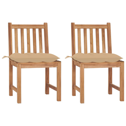 Trädgårdsstolar 2 st med dynor massiv teak