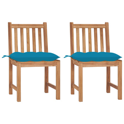 Trädgårdsstolar 2 st med dynor massiv teak