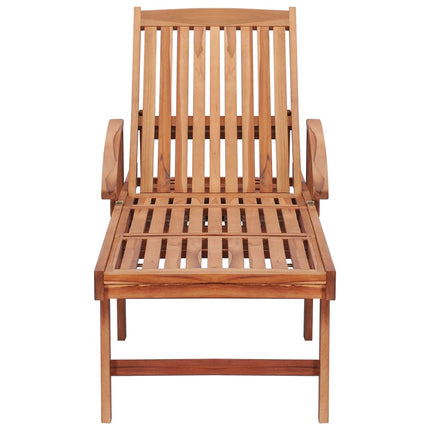 Solsäng med beige dyna massiv teak