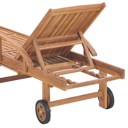 Solsäng med grön dyna massiv teak