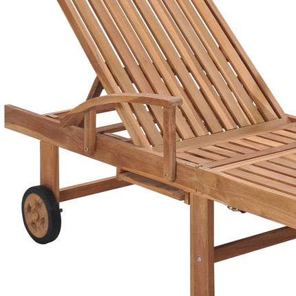 Solsäng med röd dyna massiv teak