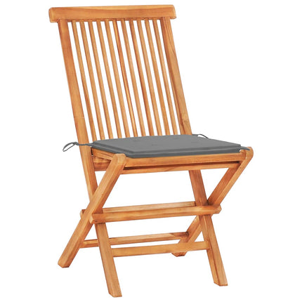 Caféset 3 delar med gråa dynor massiv teak