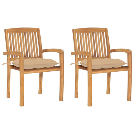 Trädgårdsstolar 2 st med beige dynor massiv teak