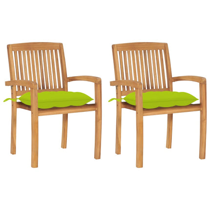 Trädgårdsstolar 2 st med ljusgröna dynor massiv teak