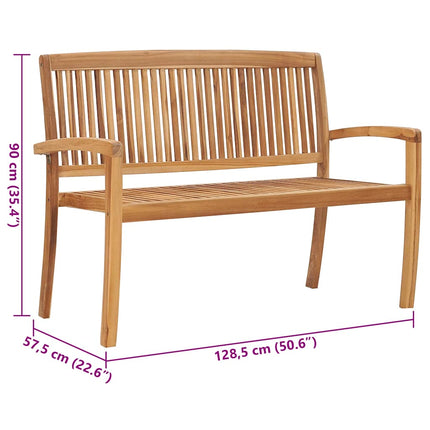 Stapelbar trädgårdsbänk med dyna 128,5 cm massiv teak