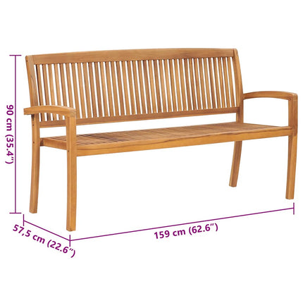 Stapelbar trädgårdsbänk med dyna 159 cm massiv teak