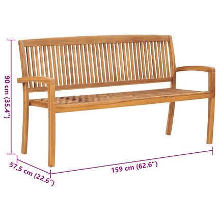 Stapelbar trädgårdsbänk med dyna 159 cm massiv teak