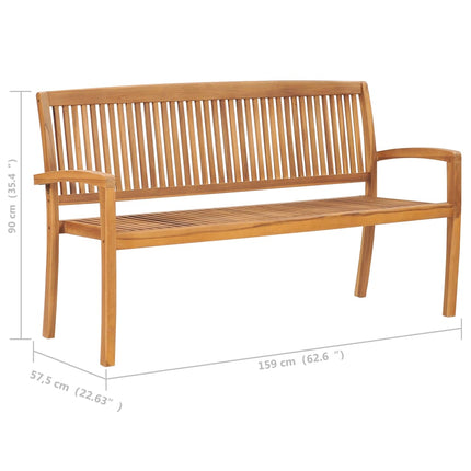 Stapelbar trädgårdsbänk med dyna 159 cm massiv teak