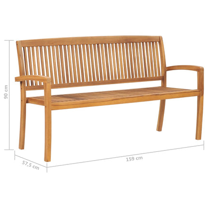 Stapelbar trädgårdsbänk med dyna 159 cm massiv teak