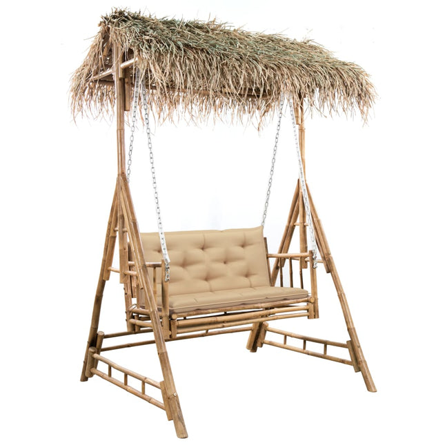 2-sits hammock med palmblad och dynor bambu 202 cm