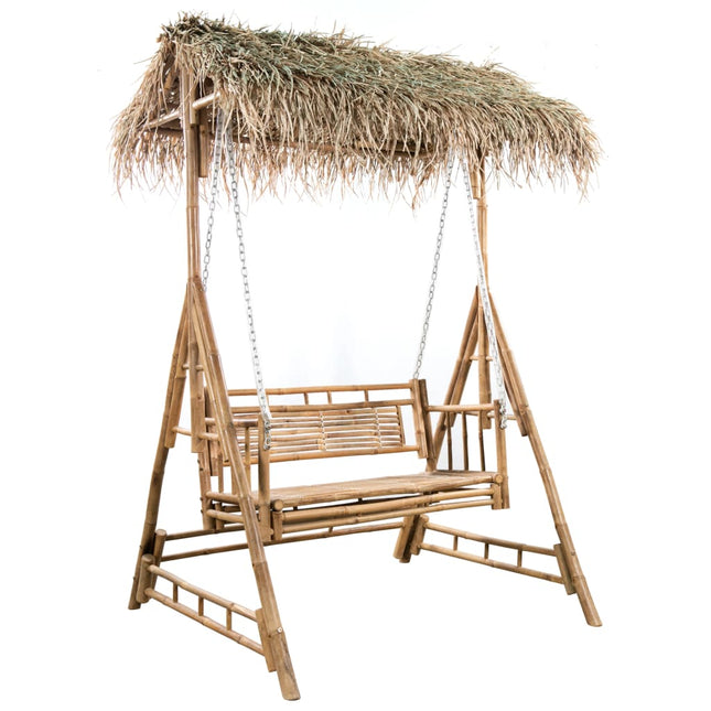 2-sits hammock med palmblad och dynor bambu 202 cm
