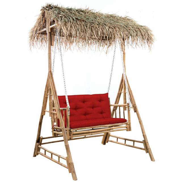 2-sits hammock med palmblad och dynor bambu 202 cm