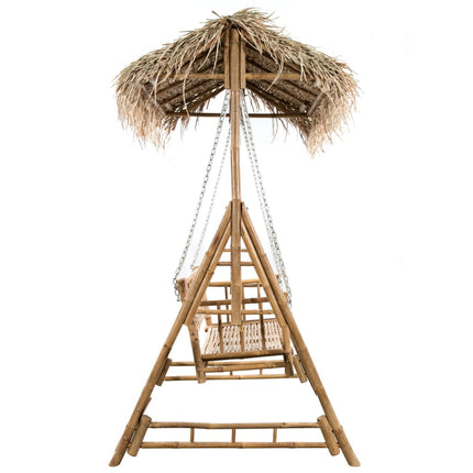 2-sits hammock med palmblad och dynor bambu 202 cm