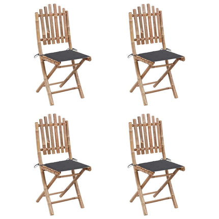 Hopfällbar matgrupp för trädgården med dynor 5 delar bambu