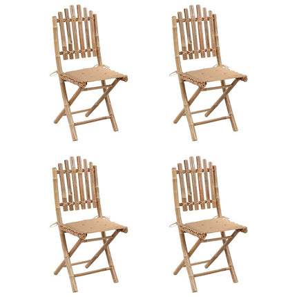 Hopfällbar matgrupp för trädgården med dynor 5 delar bambu
