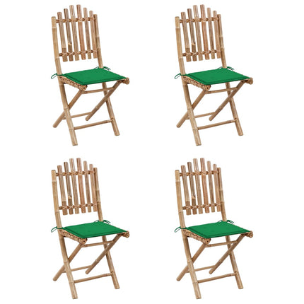 Hopfällbar matgrupp för trädgården med dynor 5 delar bambu