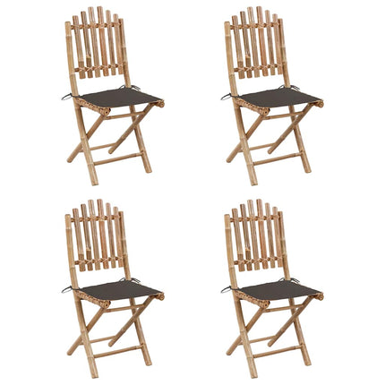 Hopfällbar matgrupp för trädgården med dynor 5 delar bambu