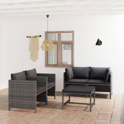 Loungegrupp för trädgården med dynor 5 delar konstrotting grå