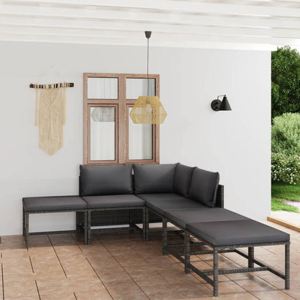 Loungegrupp för trädgården med dynor 6 delar konstrotting grå
