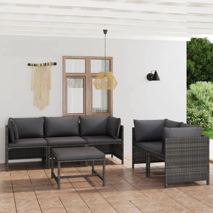 Loungegrupp för trädgården med dynor 6 delar konstrotting grå