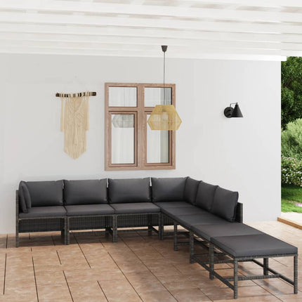 Loungegrupp för trädgården med dynor 8 delar konstrotting grå