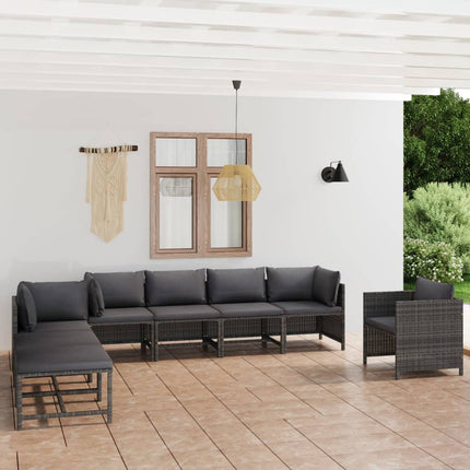 Loungegrupp för trädgården med dynor 8 delar konstrotting grå