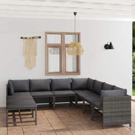 Loungegrupp för trädgården med dynor 9 delar konstrotting grå