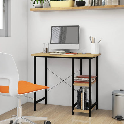 Datorbord svart och ljus ek 80x40x72 cm MDF och metall