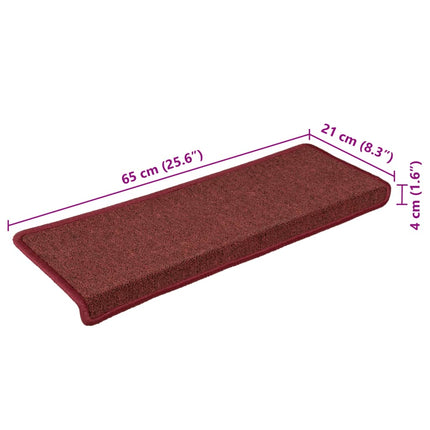Trappmattor 15 st 65x21x4 cm bordeaux rektangulär kant