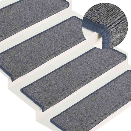 Trappmattor 15 st 65x21x4 cm ljusgrå och blå rektangulär kant