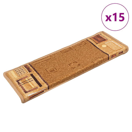 Trappstegsmattor självhäftande 15 st 65x21x4 cm beige