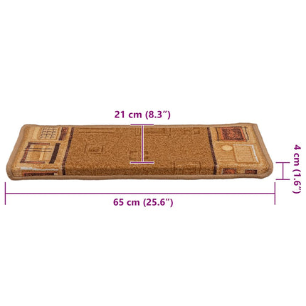 Trappstegsmattor självhäftande 15 st 65x21x4 cm beige