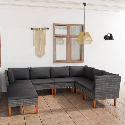 Loungegrupp för trädgården 8 delar med dynor konstrotting grå