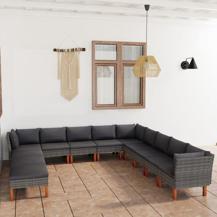 Loungegrupp för trädgården 12 delar med dynor konstrotting grå