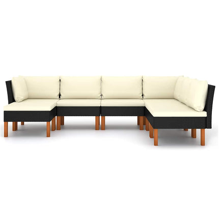 Loungegrupp för trädgården med dynor 7 delar konstrotting svart