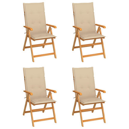 Trädgårdsstolar med beige dynor 4 st massiv teak