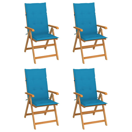 Trädgårdsstolar med blåa dynor 4 st massiv teak