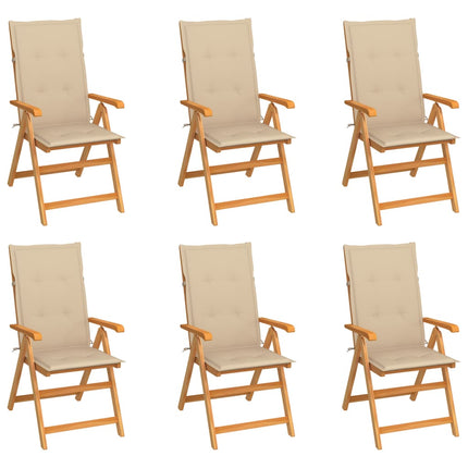 Trädgårdsstolar 6 st med beige dynor massiv teak