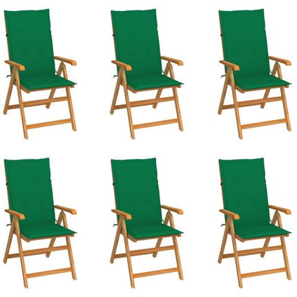 Trädgårdsstolar 6 st med gröna dynor massiv teak