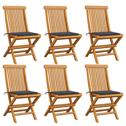 Trädgårdsstolar med antracita dynor 6 st massiv teak