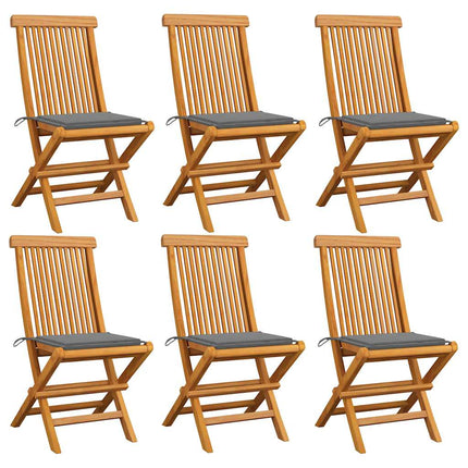 Trädgårdsstolar med gråa dynor 6 st massiv teak