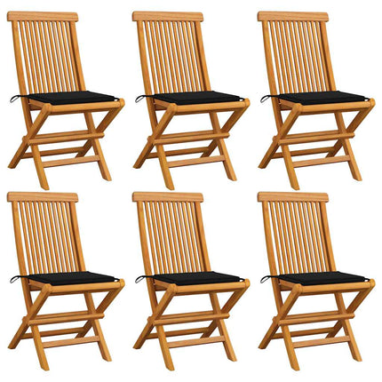 Trädgårdsstolar med svarta dynor 6 st massiv teak