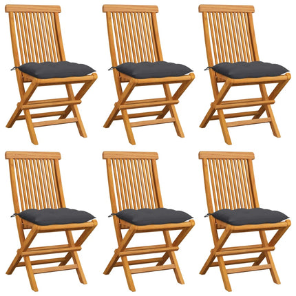 Trädgårdsstolar 6 st med antracita dynor massiv teak
