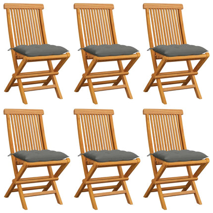 Trädgårdsstolar 6 st med gråa dynor massiv teak